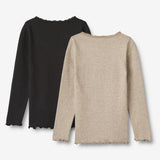 Wheat Main 2 Rib T-Shirt L/S Reese Jersey Tops and T-Shirts 1144 gravel melange black