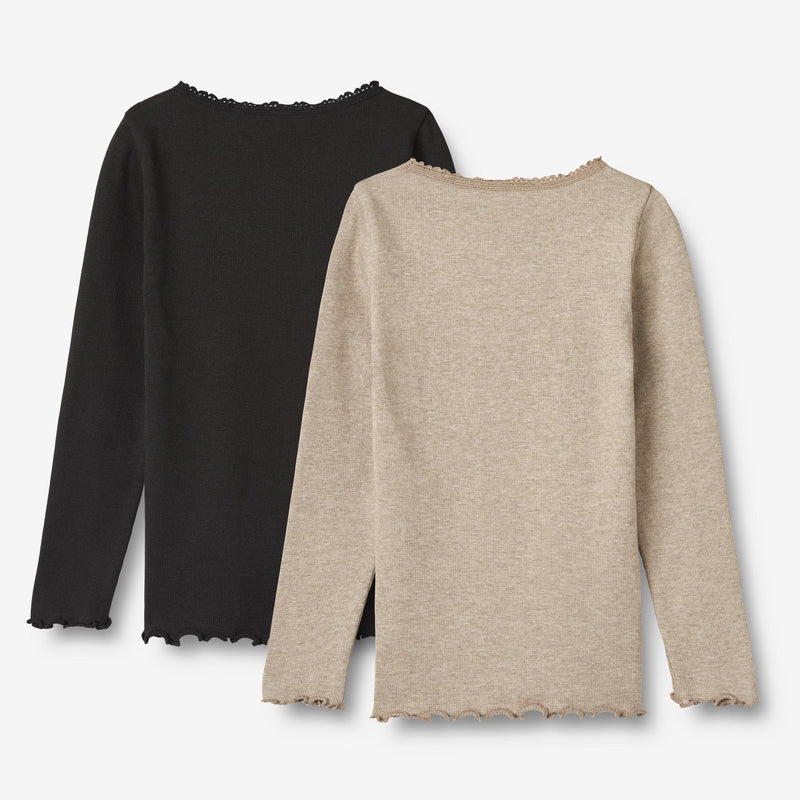 Wheat Main 2 Rib T-Shirt L/S Reese Jersey Tops and T-Shirts 1144 gravel melange black
