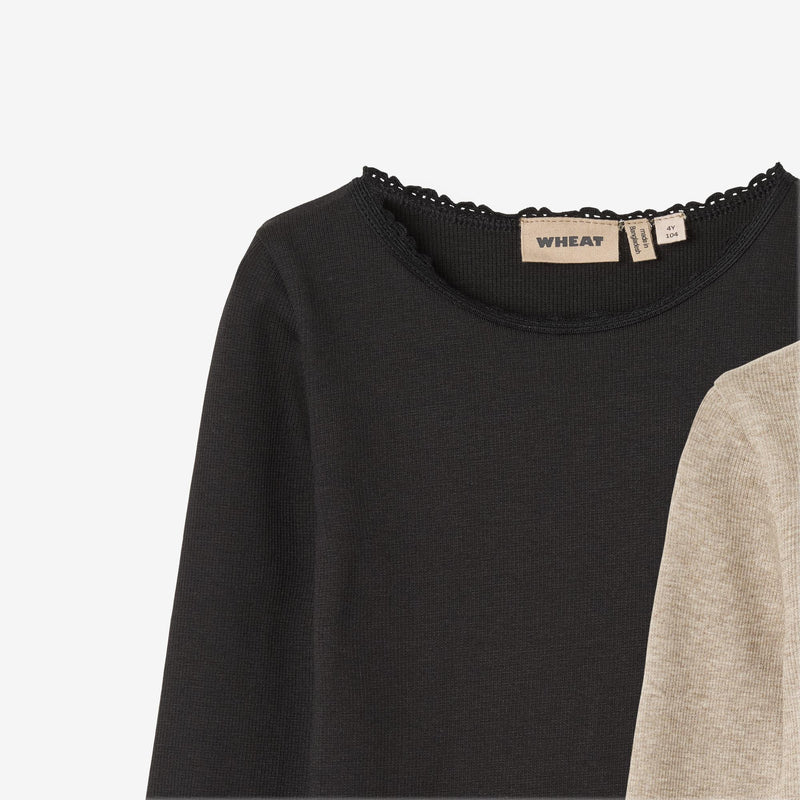 Wheat Main 2 Rib T-Shirt L/S Reese Jersey Tops and T-Shirts 1144 gravel melange black