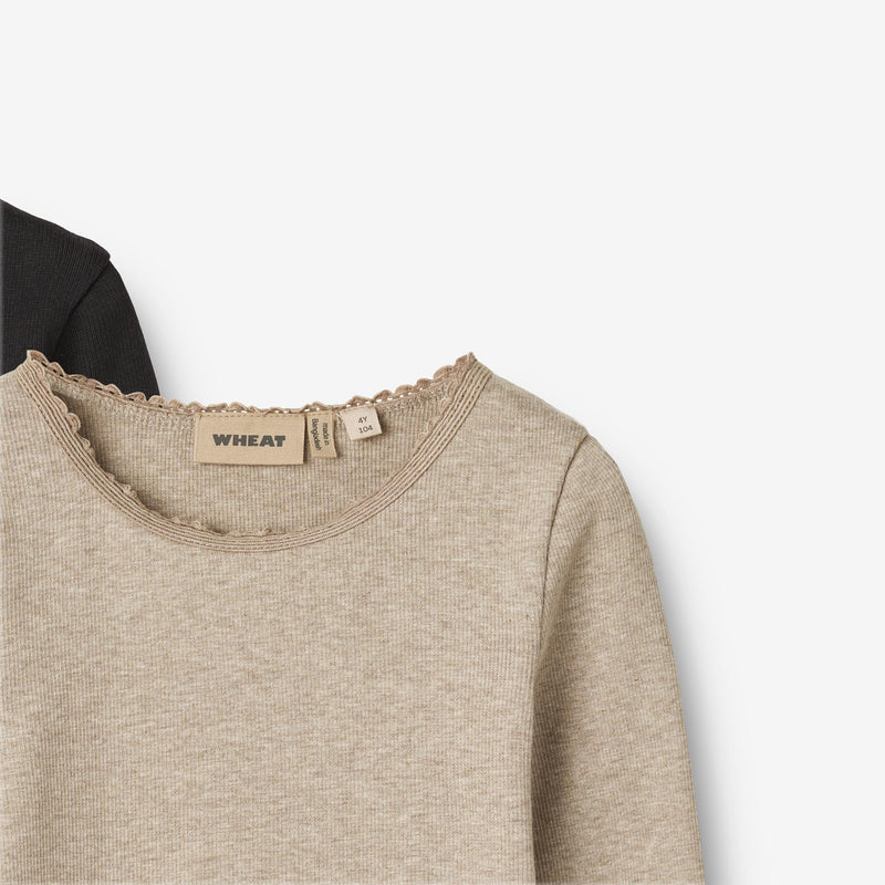 Wheat Main 2 Rib T-Shirt L/S Reese Jersey Tops and T-Shirts 1144 gravel melange black