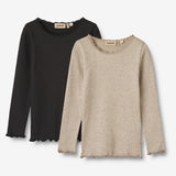 Wheat Main 2 Rib T-Shirt L/S Reese Jersey Tops and T-Shirts 1144 gravel melange black