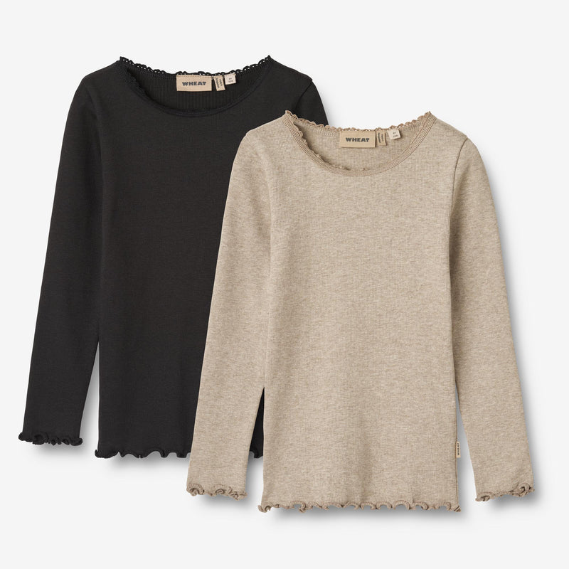 Wheat Main 2 Rib T-Shirt L/S Reese Jersey Tops and T-Shirts 1144 gravel melange black