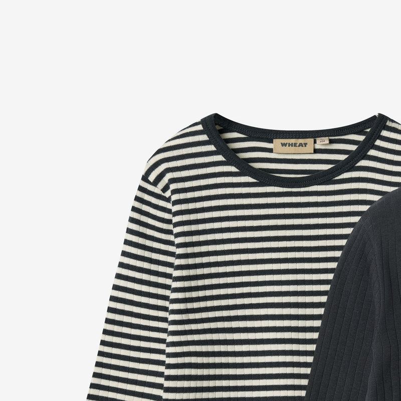 Wheat Main 2 Rib T-Shirt L/S Stig Jersey Tops and T-Shirts 9432 navy rib stripe