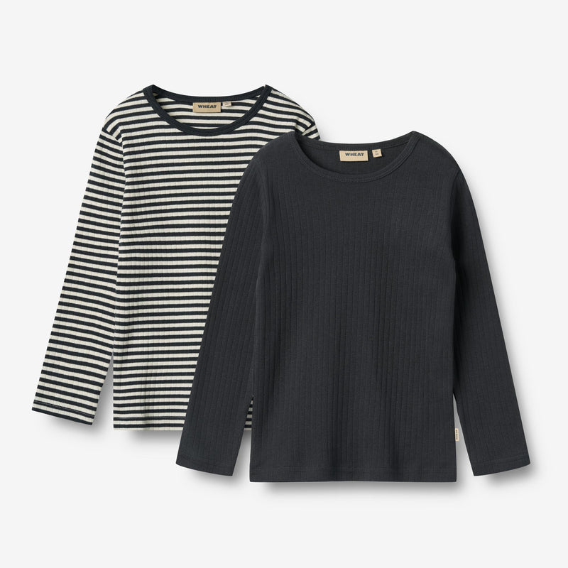 Wheat Main 2 Rib T-Shirt L/S Stig Jersey Tops and T-Shirts 9432 navy rib stripe