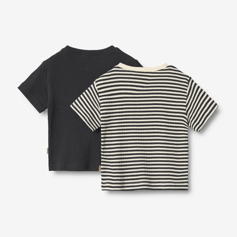 Wheat Main 2 Rib T-shirt S/S Fabian T-Shirt 9432 navy rib stripe
