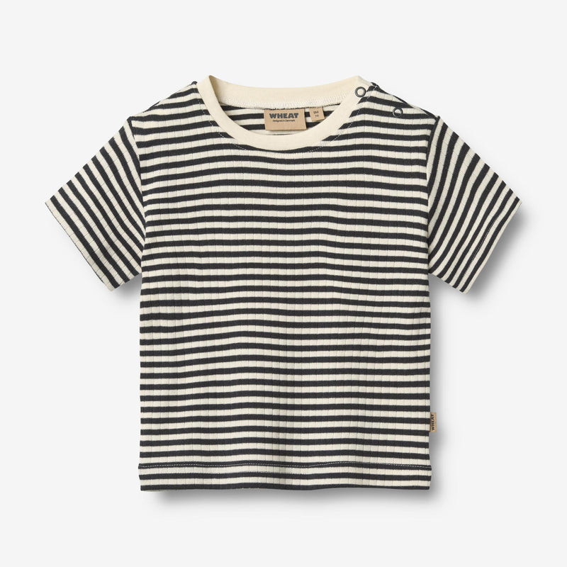Wheat Main 2 Rib T-shirt S/S Fabian T-Shirt 9432 navy rib stripe