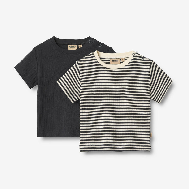 Wheat Main 2 Rib T-shirt S/S Fabian T-Shirt 9432 navy rib stripe