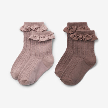 Wheat Main 2 pk Wool Lace Socks Nora Socks/Tights 3008 shadow brown