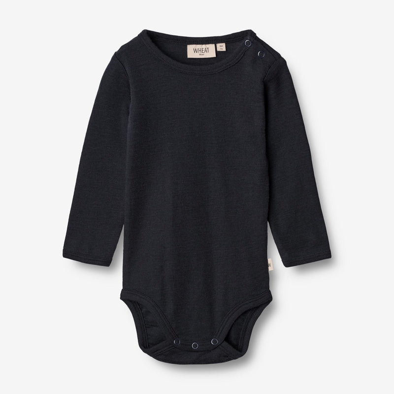 Wheat Wool Body Plain Wool LS | Baby Underwear/Bodies 1432 navy