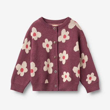 Wheat Main Jacquard Cardigan Alvilda Cardigan 3118 eggplant