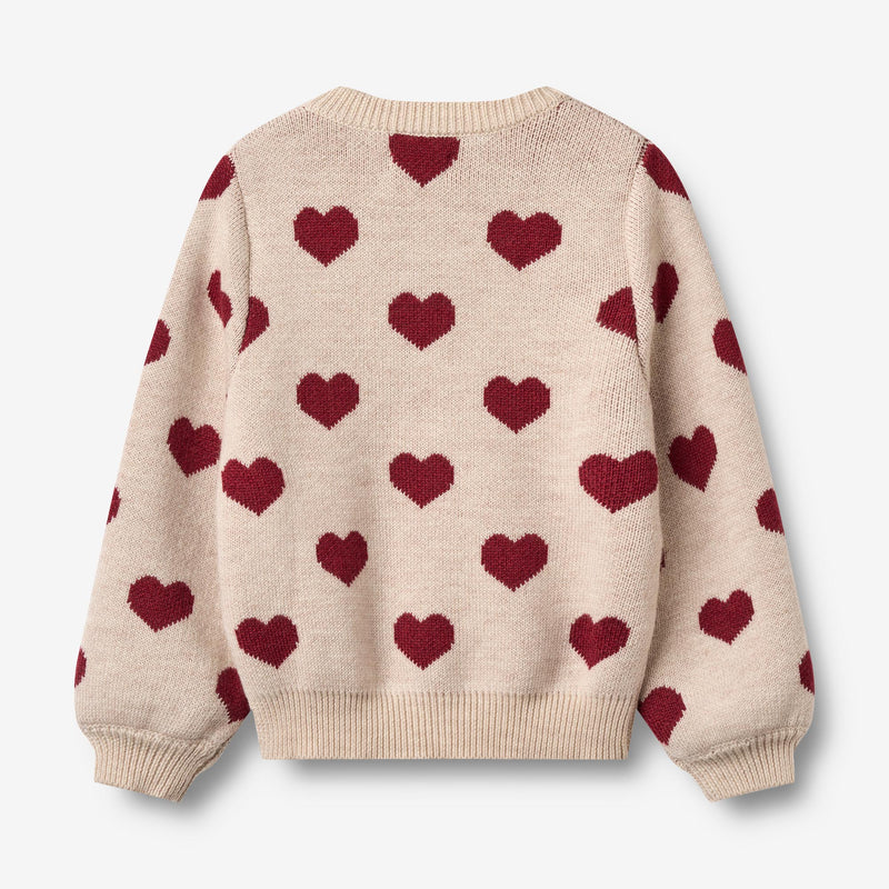 Wheat Main Jacquard Cardigan Hearts Knitted Tops 9562 offwhite melange