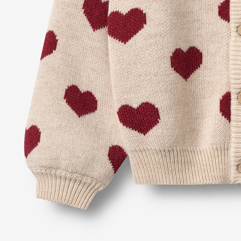 Wheat Main Jacquard Cardigan Hearts Knitted Tops 9562 offwhite melange