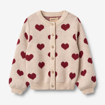 Wheat Main Jacquard Cardigan Hearts Knitted Tops 9562 offwhite melange