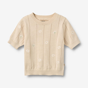 Wheat Main Knit Top S/S Malvina Top 9731 sandshell white flowers