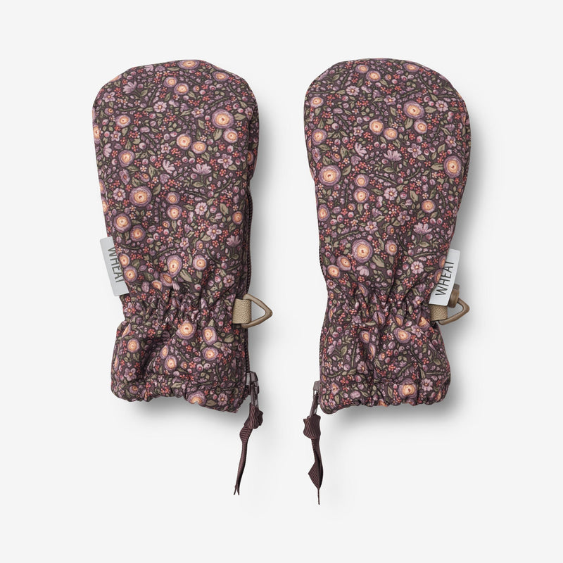 Wheat Outerwear Mittens Zipper Tech | Baby Outerwear acc. 3121 eggplant buttercups