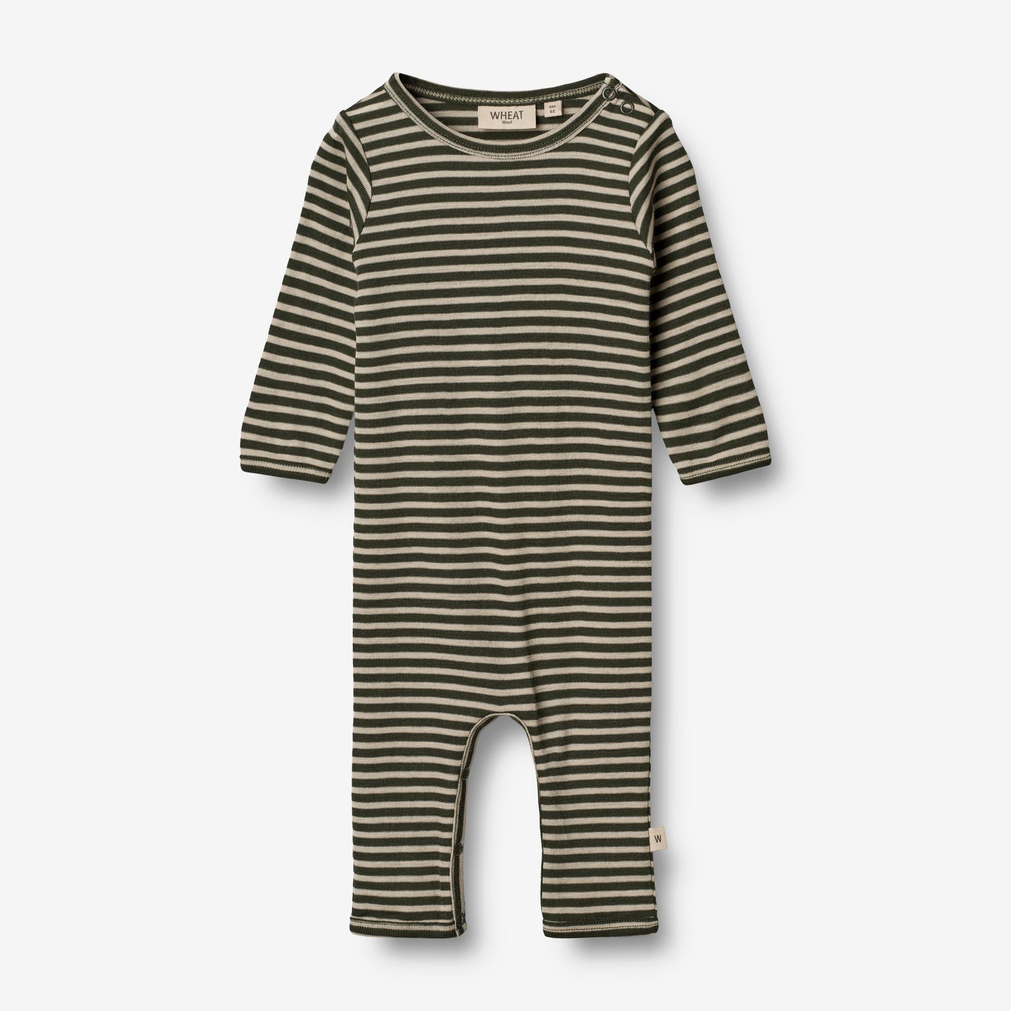 Plain Wool Jumpsuit Baby green stripe Wheat.co.uk