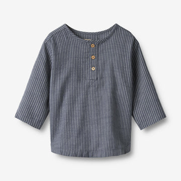 Wheat Main Shirt L/S Bjørk Shirt 1312 greyblue slub stripe