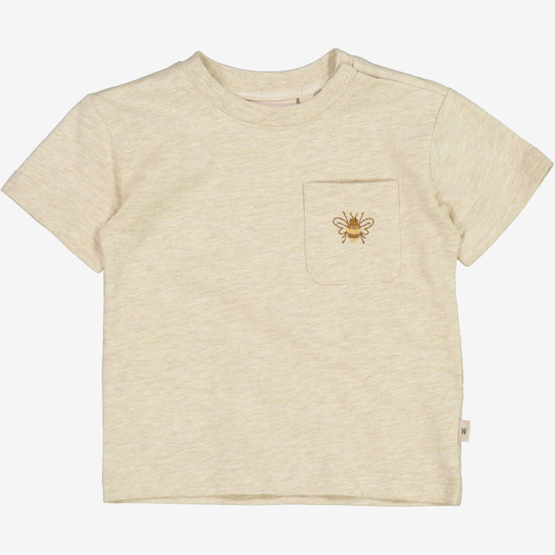 Wheat T-Shirt Bee Embroidery | Baby Jersey Tops and T-Shirts 9109 buttermilk melange