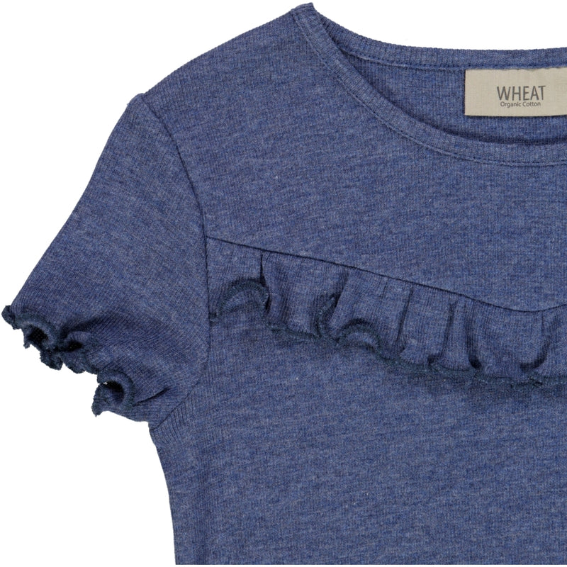 Wheat T-Shirt Rib Ruffle SS Jersey Tops and T-Shirts 1076 blue melange
