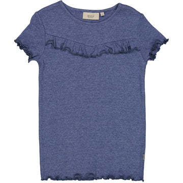 Wheat Main T-Shirt Rib Ruffle SS Jersey Tops and T-Shirts 1076 blue melange