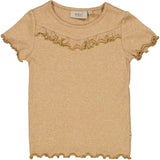 Wheat Main T-Shirt Rib Ruffle SS Jersey Tops and T-Shirts 3230 sand melange