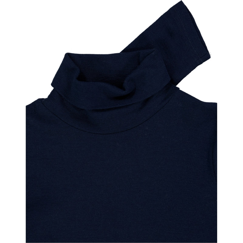 Wheat Wool T-Shirt Roll Neck Wool Jersey Tops and T-Shirts 1432 navy