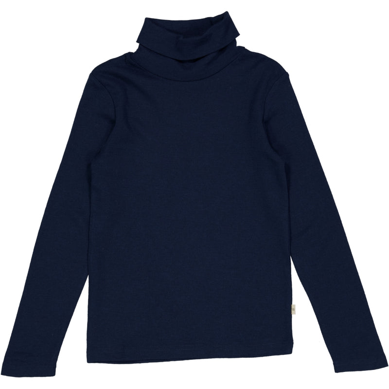 Wheat Wool T-Shirt Roll Neck Wool Jersey Tops and T-Shirts 1432 navy