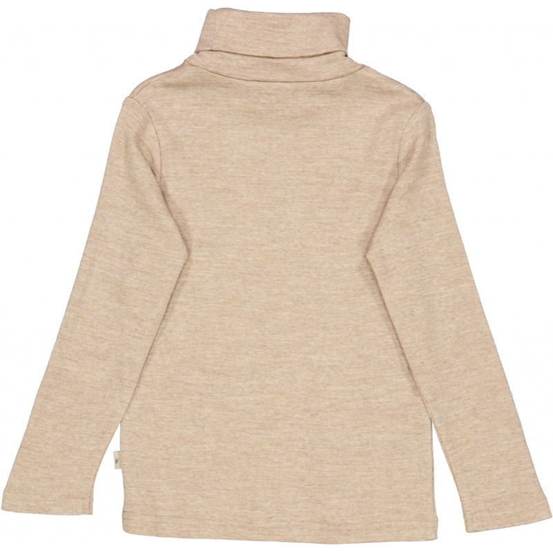 Wheat Wool T-Shirt Roll Neck Wool Jersey Tops and T-Shirts 3204 khaki melange