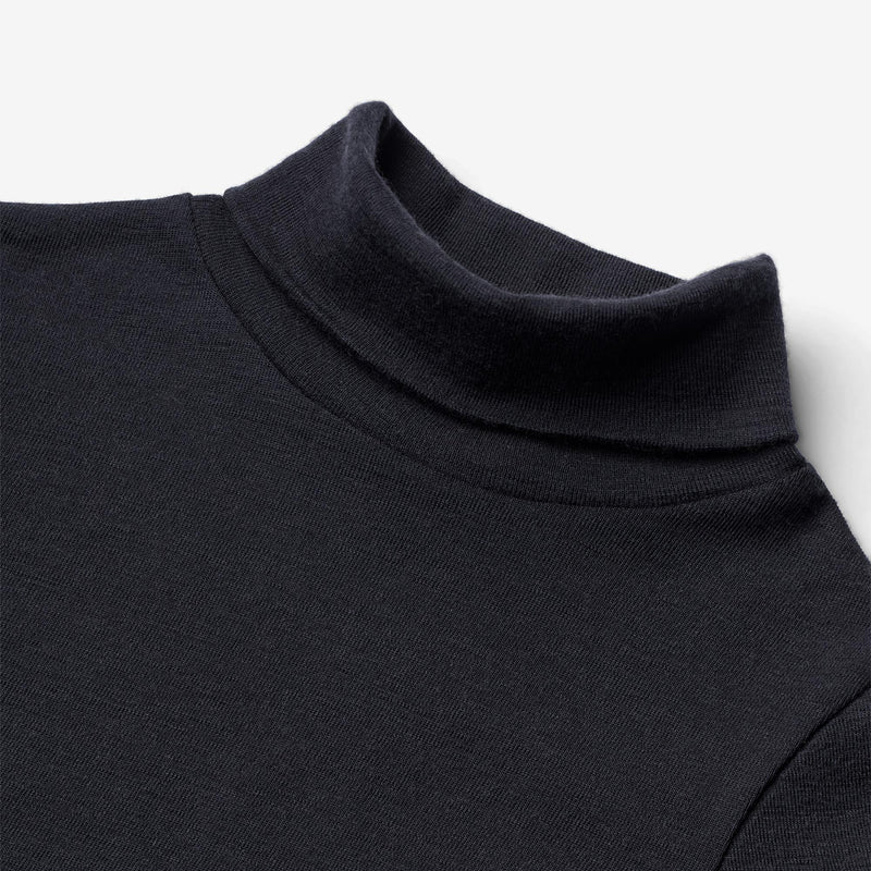 Wheat Wool T-Shirt Roll Neck Wool Jersey Tops and T-Shirts 1432 navy