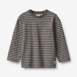 Wheat Main T-shirt L/S Ross T-Shirt 9016 dark charcoal stripe