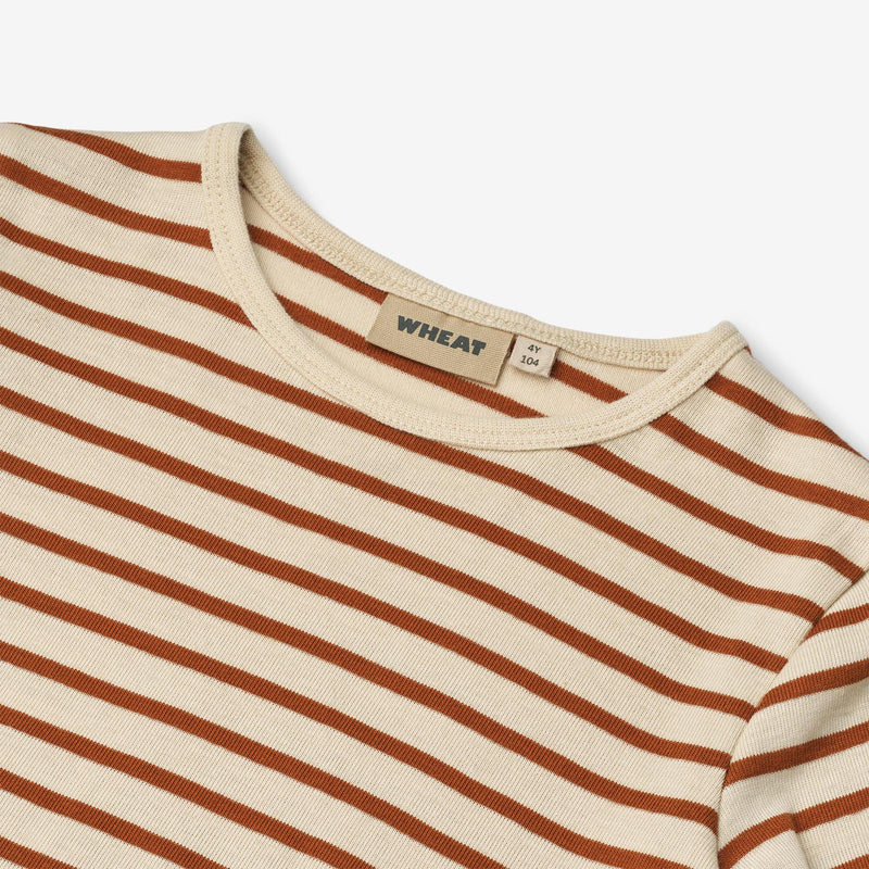 Wheat Main T-shirt L/S Stig T-Shirt 9447 warm caramel stripe