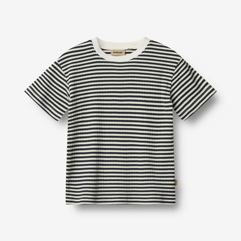 Wheat Main T-shirt S/S Fabian T-Shirt 9432 navy rib stripe