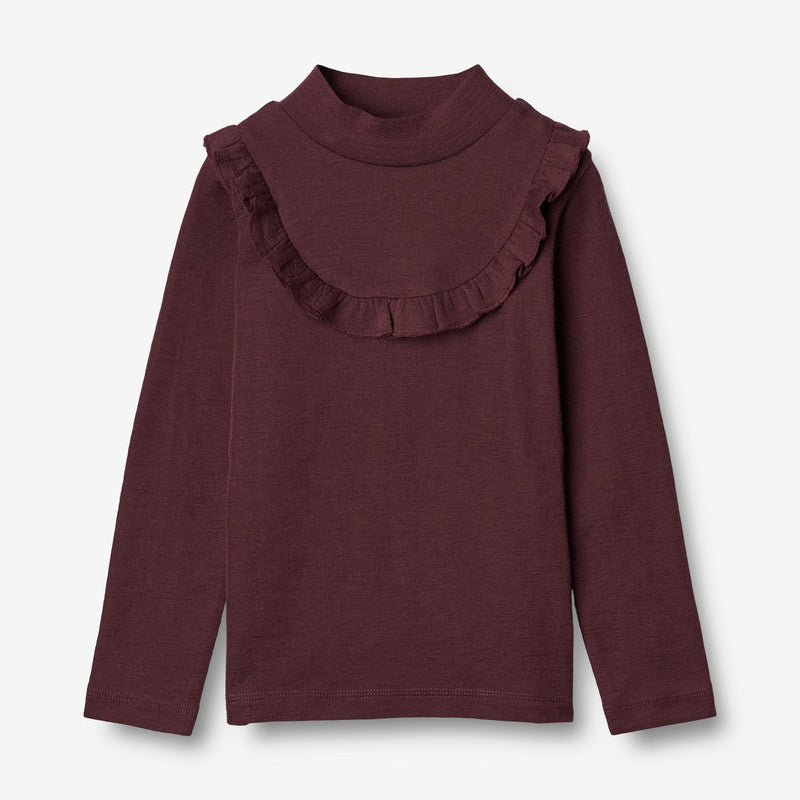 Wheat Wool T-shirt Wool Ruffle LS Jersey Tops and T-Shirts 2118 aubergine