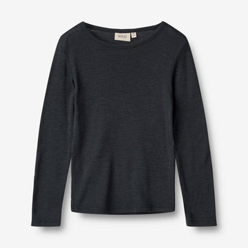 Wheat SMU Wool T-Shirt L/S Alfie T-Shirt 1432 navy
