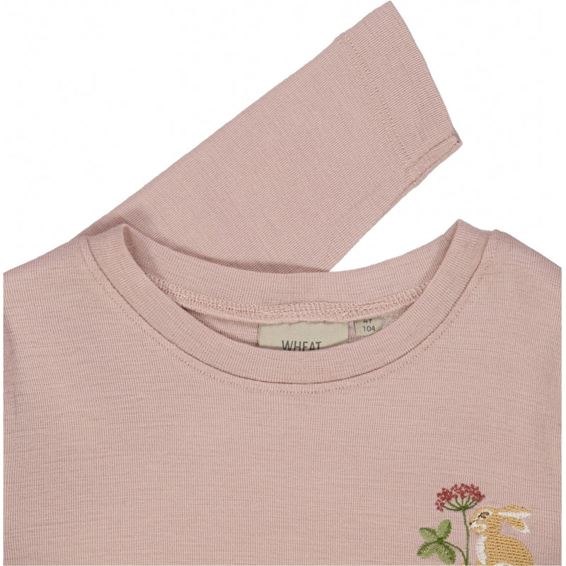Wheat Wool T-Shirt Lucky Hare Embroidery Jersey Tops and T-Shirts 2487 rose powder